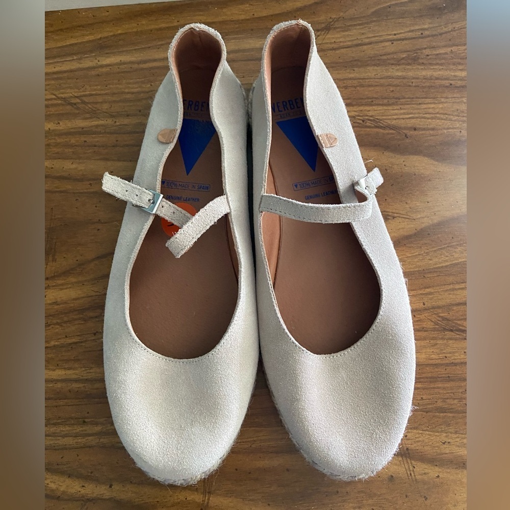 Verbenas Cendra Tan Suede Leather Mary Jane Espadrilles Flats Shoes EU 42 US 11
